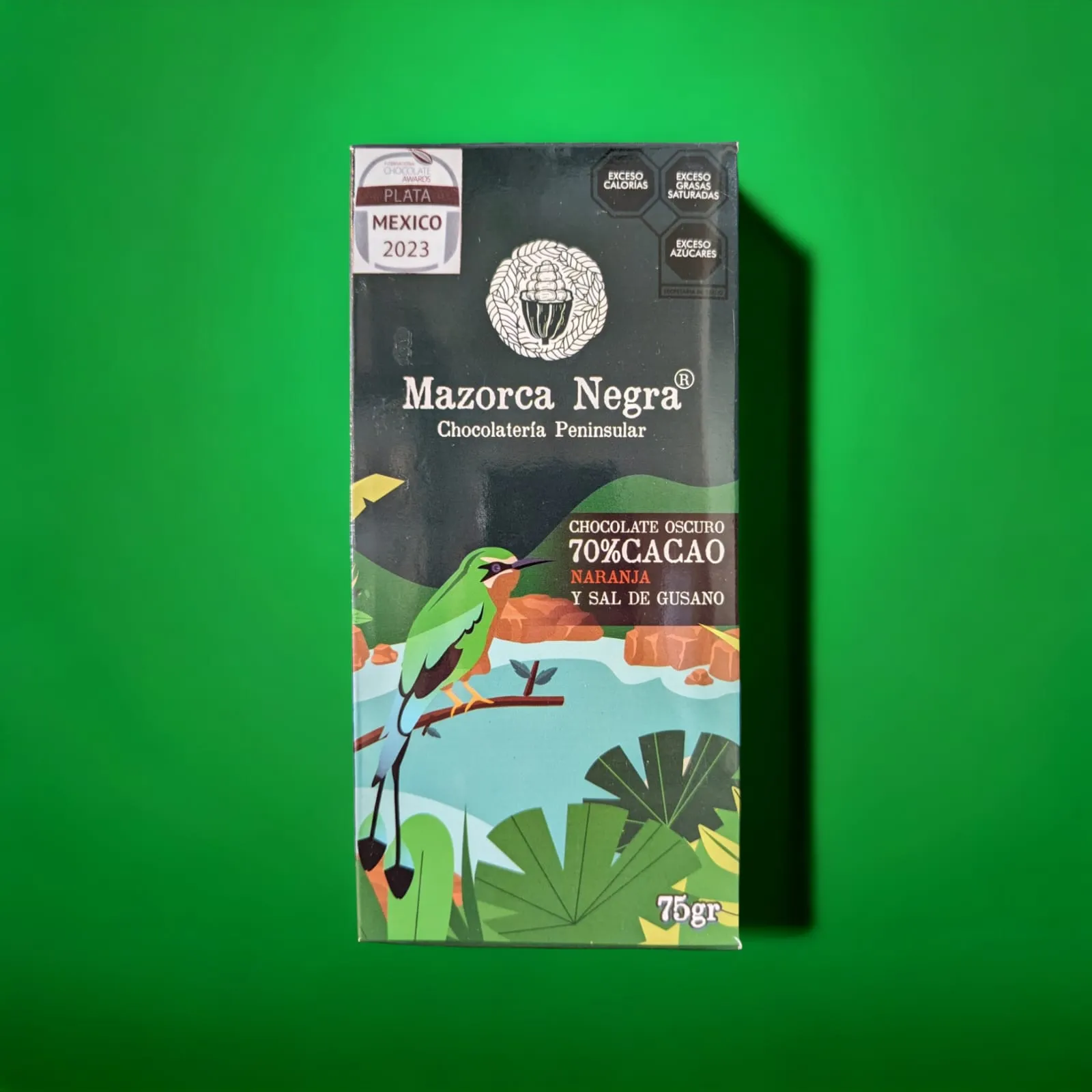 Barra chocolate 70% cacao Naranja y Sal de Gusano (75 g)